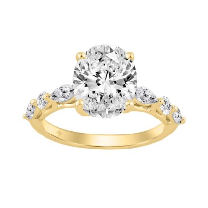 Elegant 14K Yellow Gold  Bridal Fancy Ring for Ladies 3 3/4CT Round & Marquise& Oval Cut Diamonds 3.00CT Marquise Center stone (Color F-G -Clarity VS1