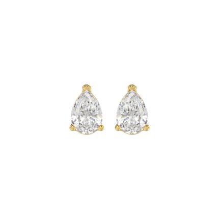 LADIES SOLITAIRE EARRINGS 1CT PEAR DIAMOND 14K YELLOW GOLD